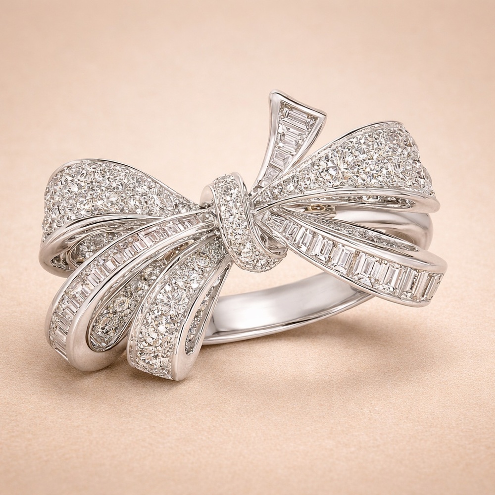 Pavé Bowknot Statement Ring, Ribbon Cocktail Ring
